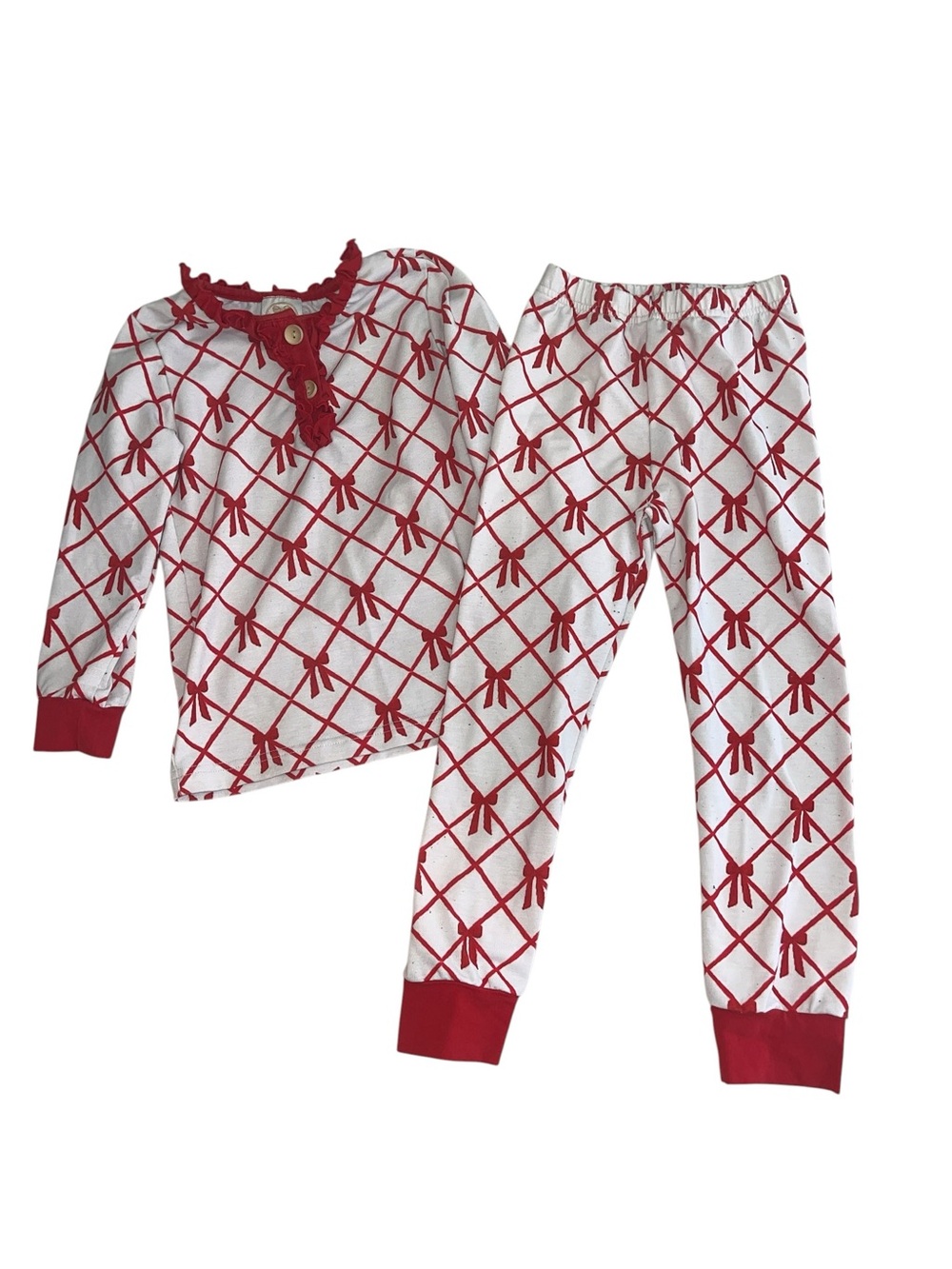 Little Bear Smocks Girls 4T Red Bow Print Pajama Set Boutique